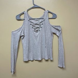 Lace Up Cropped Sweater- Open Shoulders